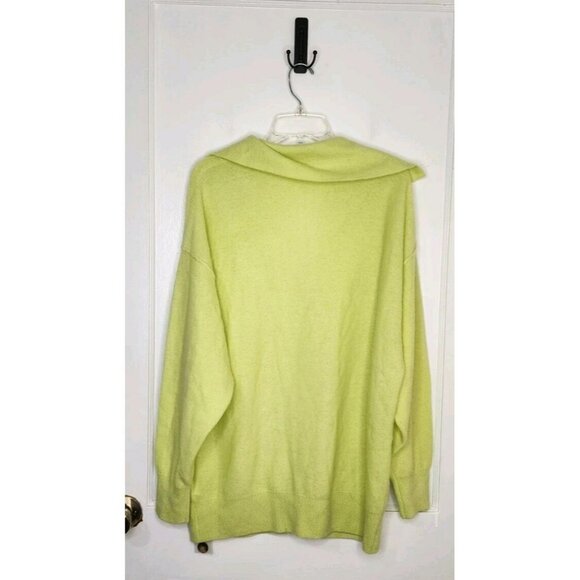 Free People Swim Too Deep Slouchy 100% Cashmere Cardigan Lime Green Yellow Sz S - Picture 2 of 6